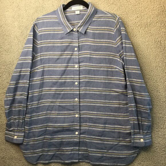 Coldwater Creek 100% linen Blue stripe button front shirt Medium long Sleeve - Picture 1 of 7